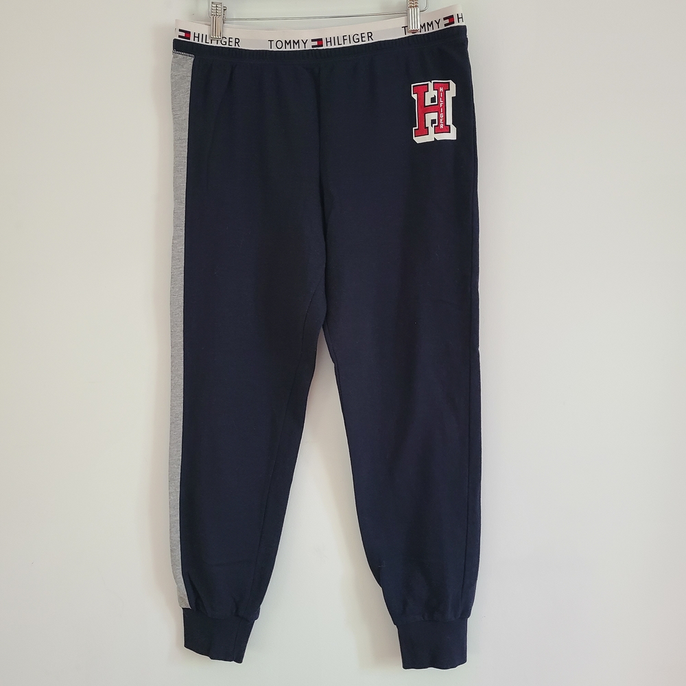 Tommy Hilfiger Navy Women's Joggers with Red Logo Size M